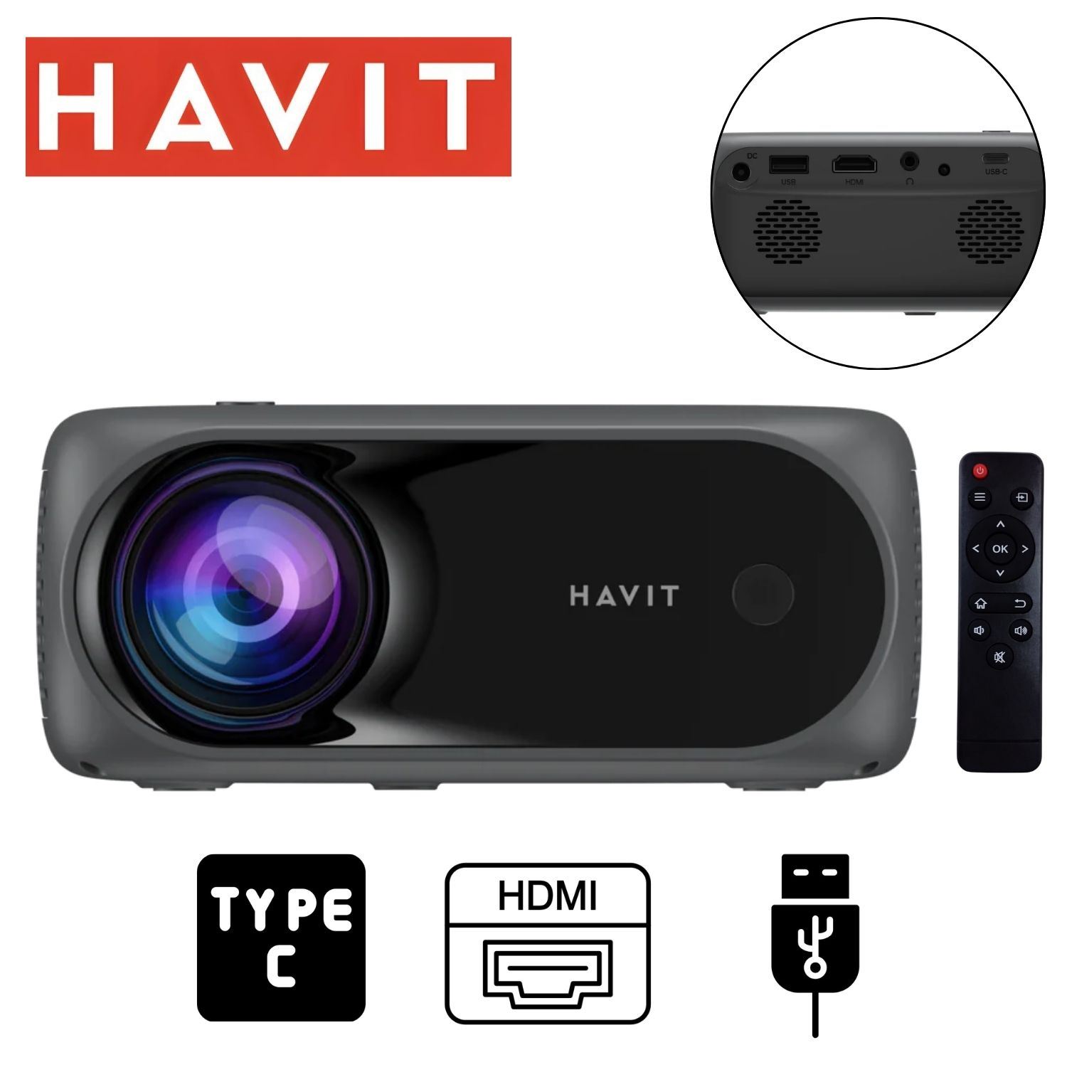 Proyector compacto Havit PJ221 Resolucion 1280 x 720 píxeles, 3800 Lumens Peso 338g